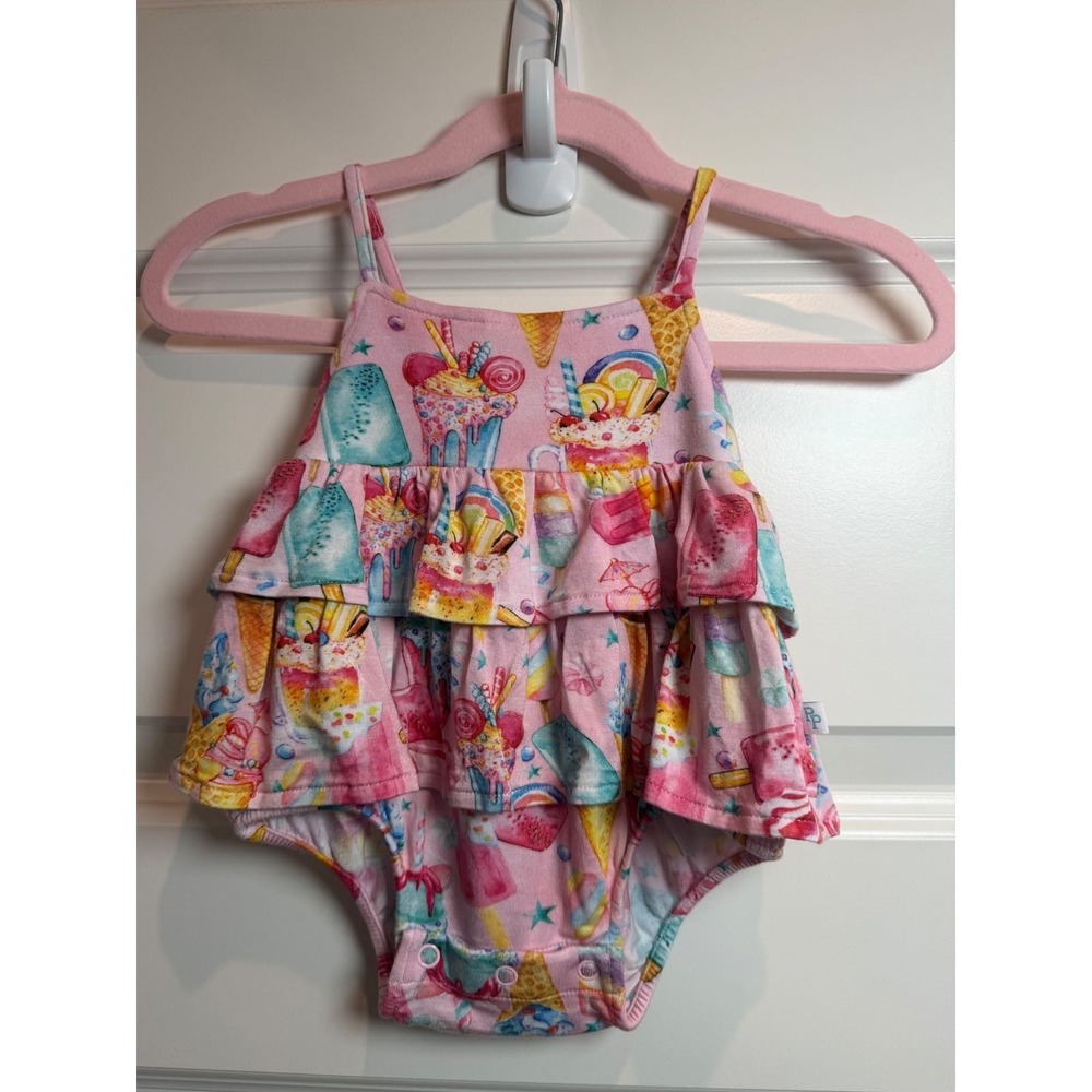 13. Posh Peanut Pink Ice Cream Bamboo Ruffle Romper Bodysuit 0-3 Months